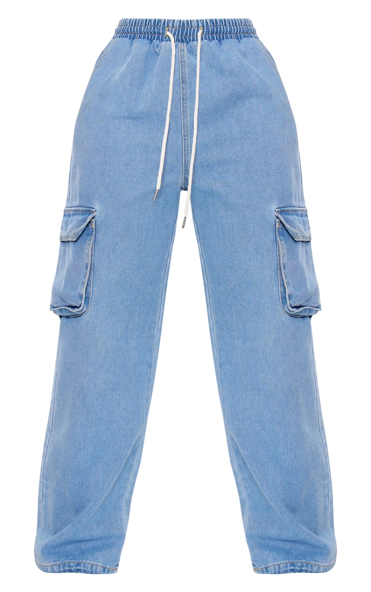 Shape Light Blue Denim Elastic Waist Utility Wide Leg Jeans image 5