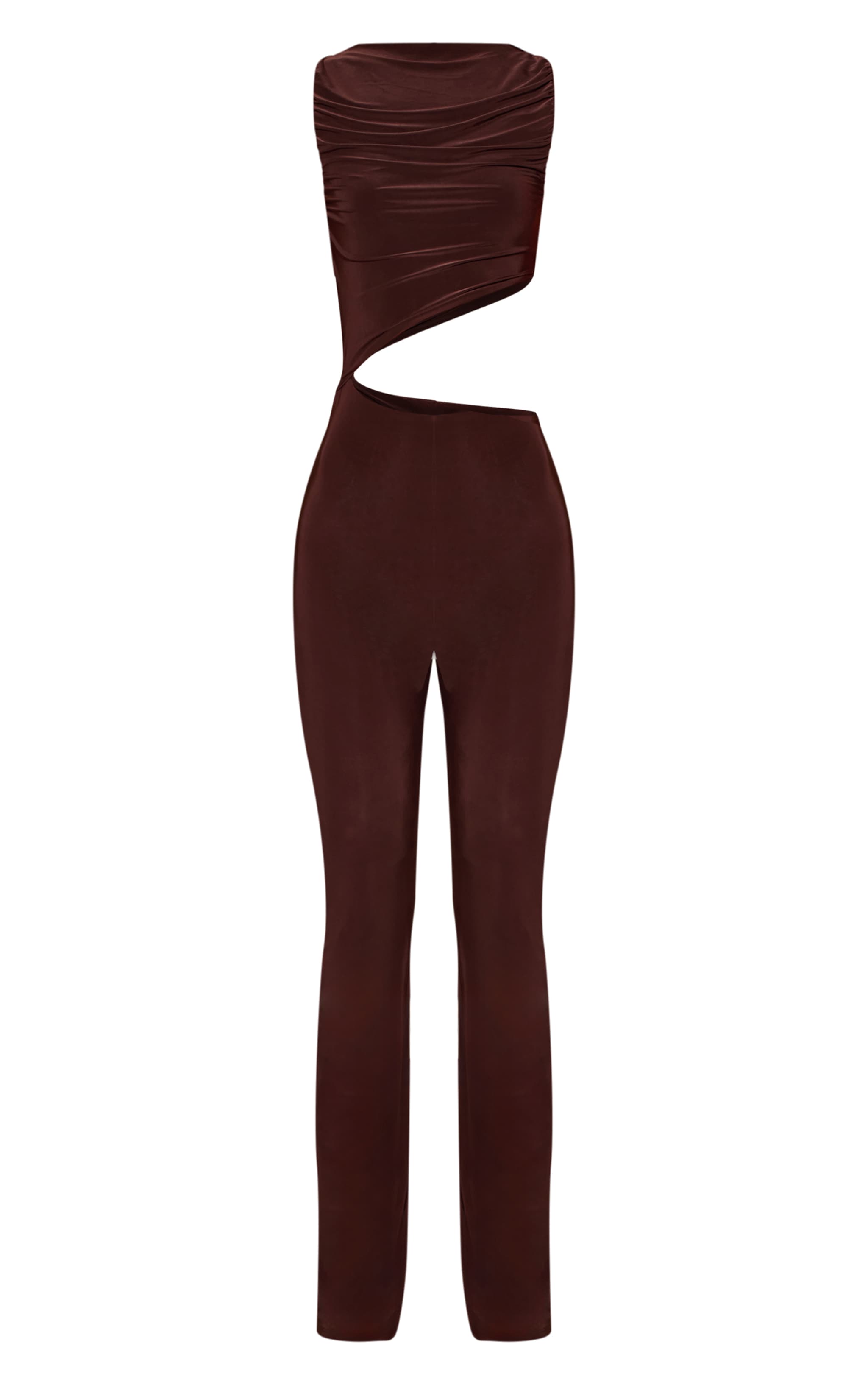 Chocolate Double Layer Slinky Ruched Cut Out Jumpsuit image 5