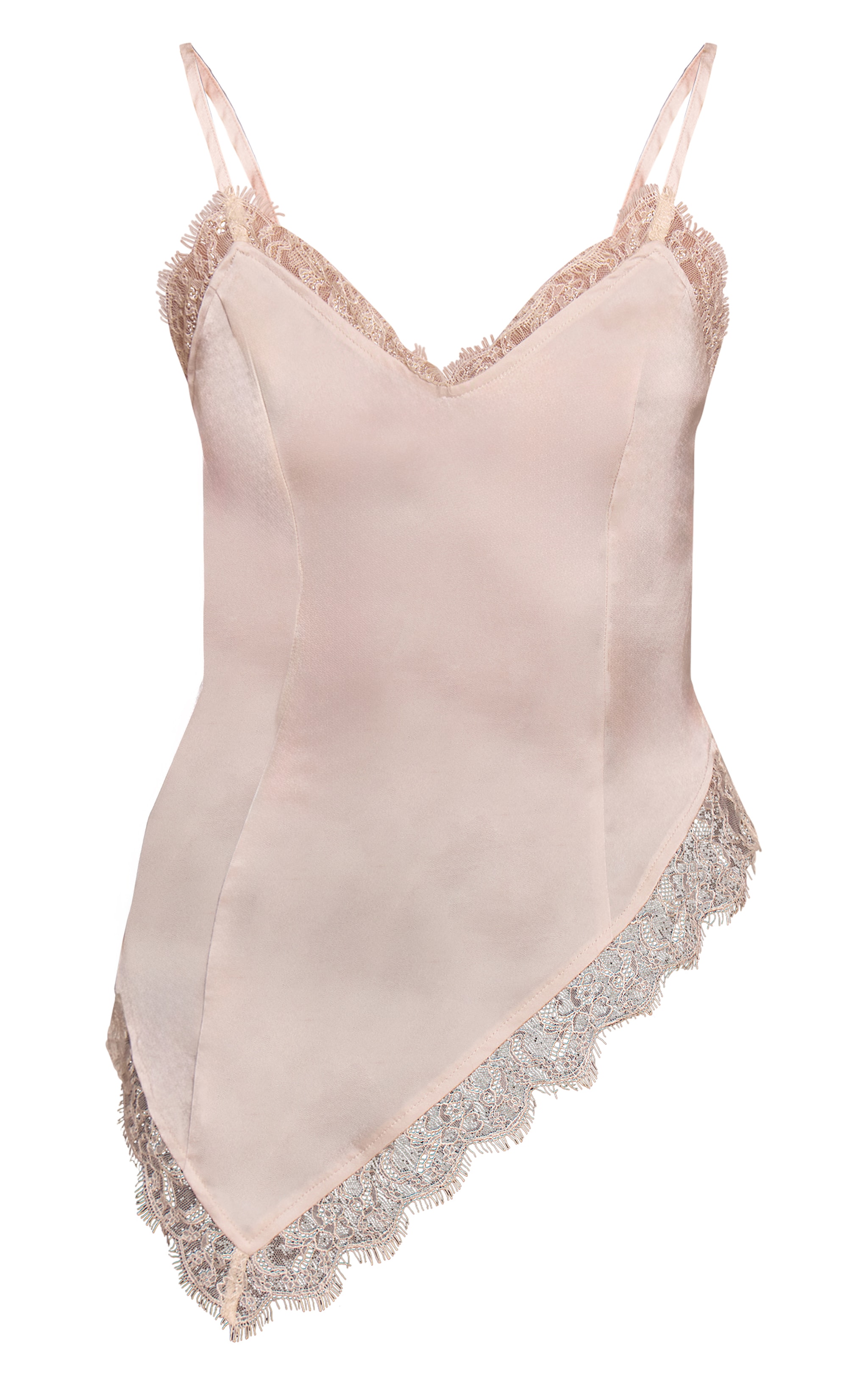Nude Satin Strappy Lace Detail Asymmetric Cami image 5