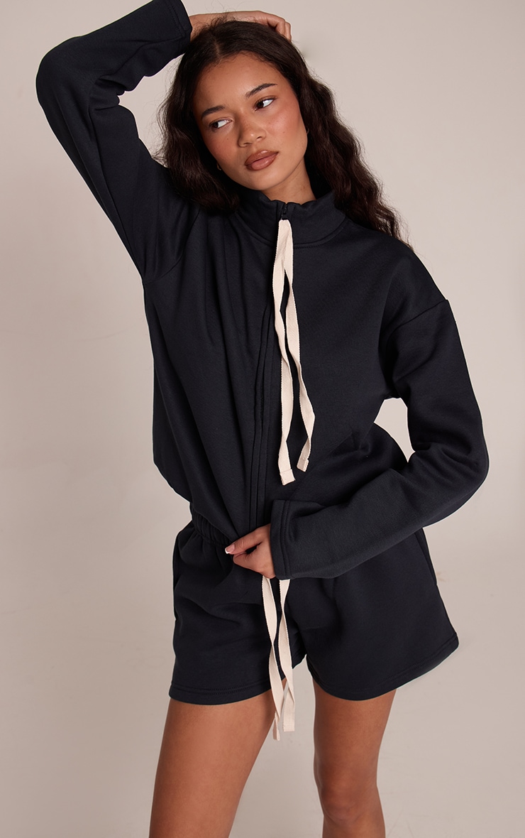 Navy Contrast Drawcord Funnel Neck Sweatshirt image 1