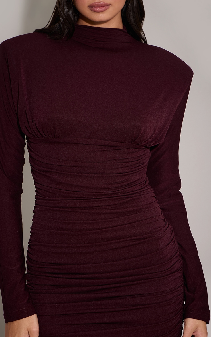 Plum Ruched Long Sleeve Bodycon Dress image 4