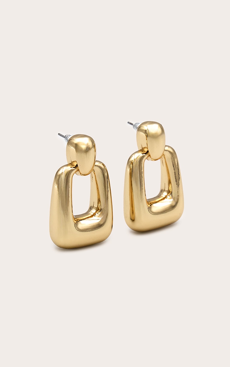 Gold Chunky Rectangle Cut Out Statement Earrings image 2