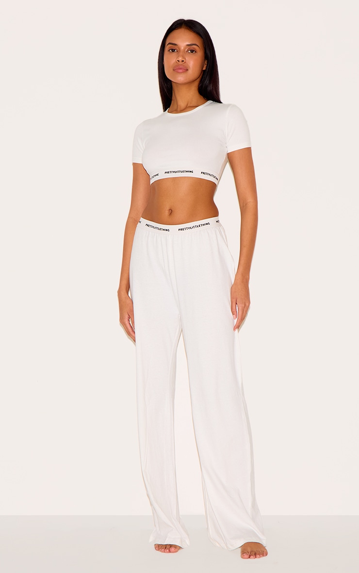 PRETTYLITTLETHING Cream Tape Short Sleeve PJ Top image 3