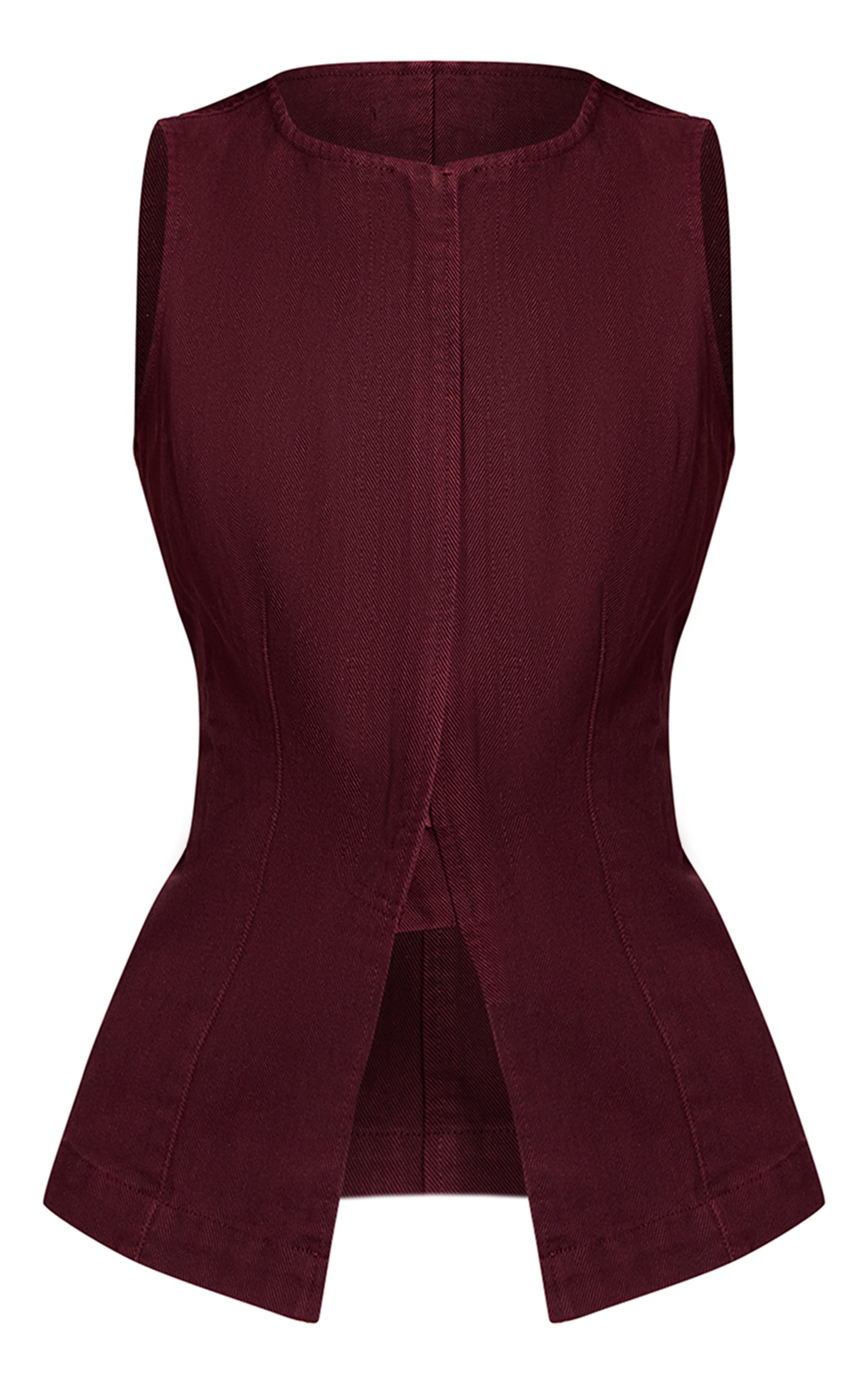 Dark Burgundy Sleeveless Zip Up Denim Top image 5