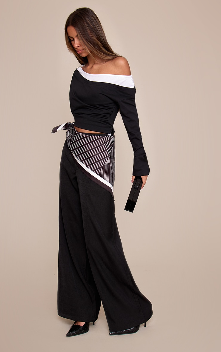 Petite Black Scarf Detail Tailored Trousers  image 2