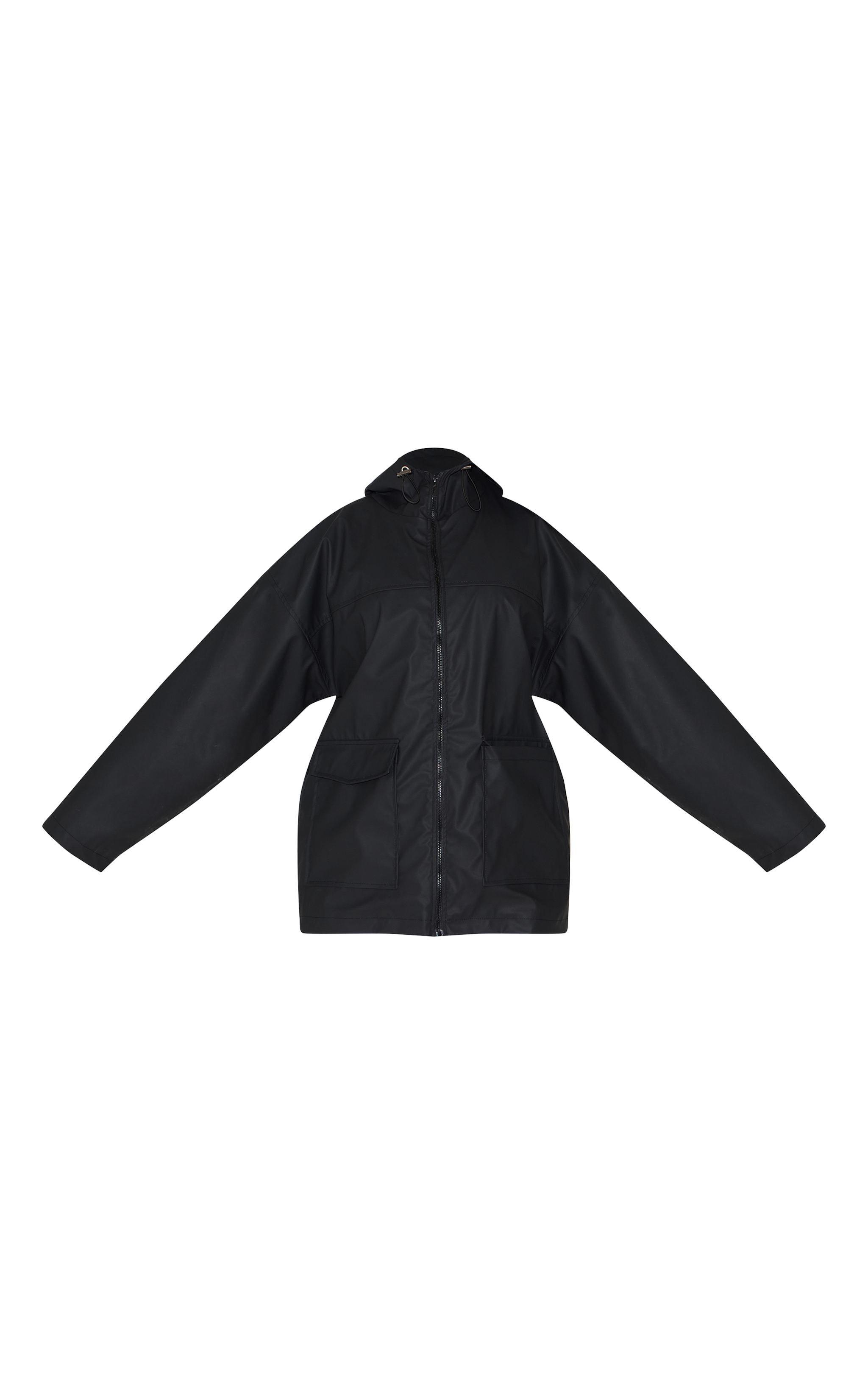 Black Rubberised Zip Up Jacket With Hood | Outerwear