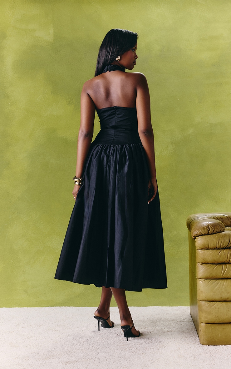 Black Plunge Halterneck Skater Midaxi Dress image 2