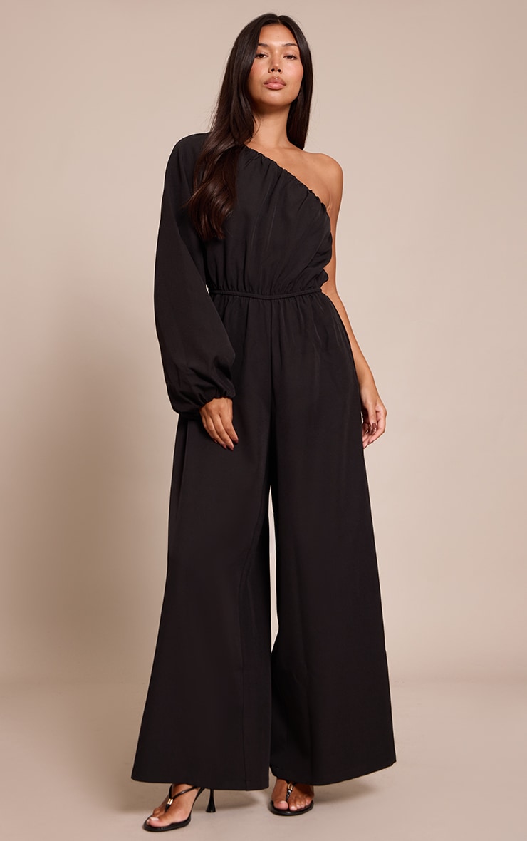 Combinaison asymétrique tissée noire à taille cintrée image 1