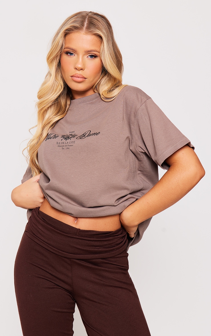  Taupe Notre Dame Boxy Oversized T Shirt image 1