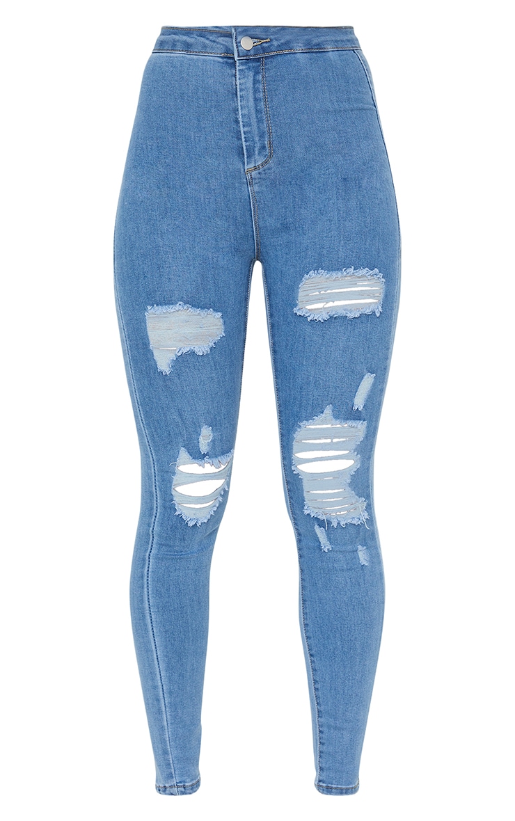 PRETTYLITTLETHING Light Wash Ripped Disco Skinny Jeans image 5