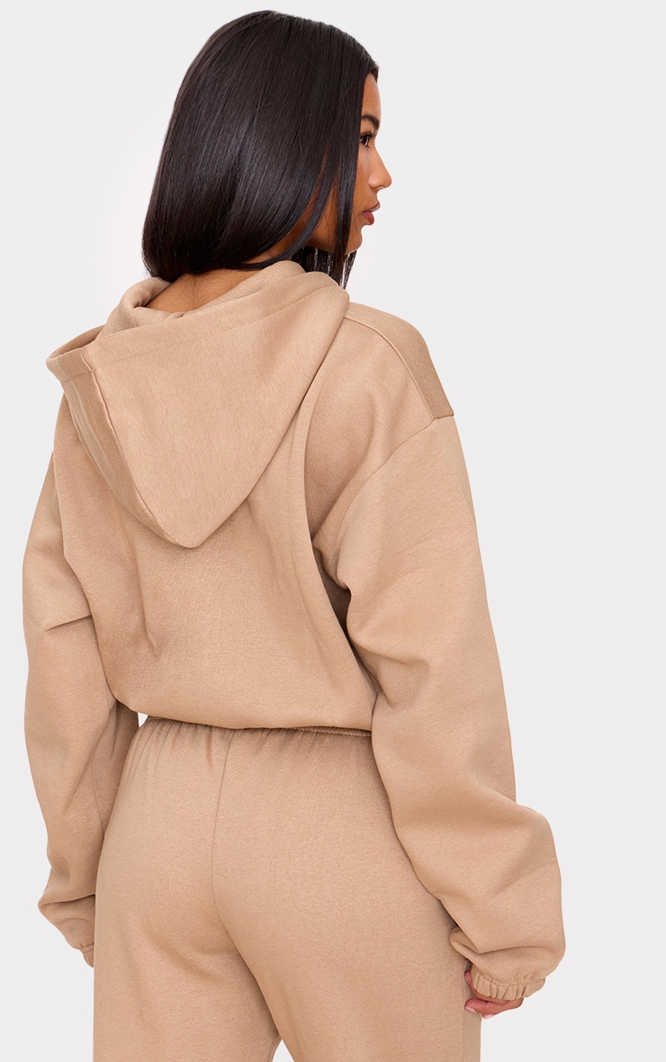 PRETTYLITTLETHING Taupe Elasticated Hem Zip Up Hoodie image 2