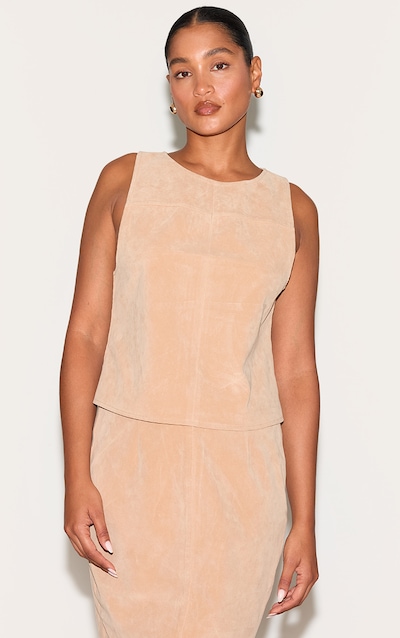 Stone Structured Faux Suede Sleeveless Shift Top