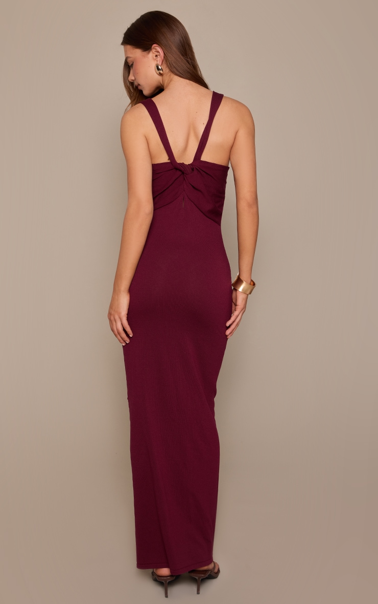 Plum Fine Knit Crossover Detail Maxi Dress image 2