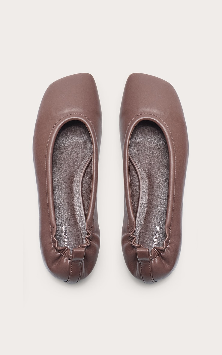 Chocolate Pu Asymmetric Square Toe Ballet Pump image 5