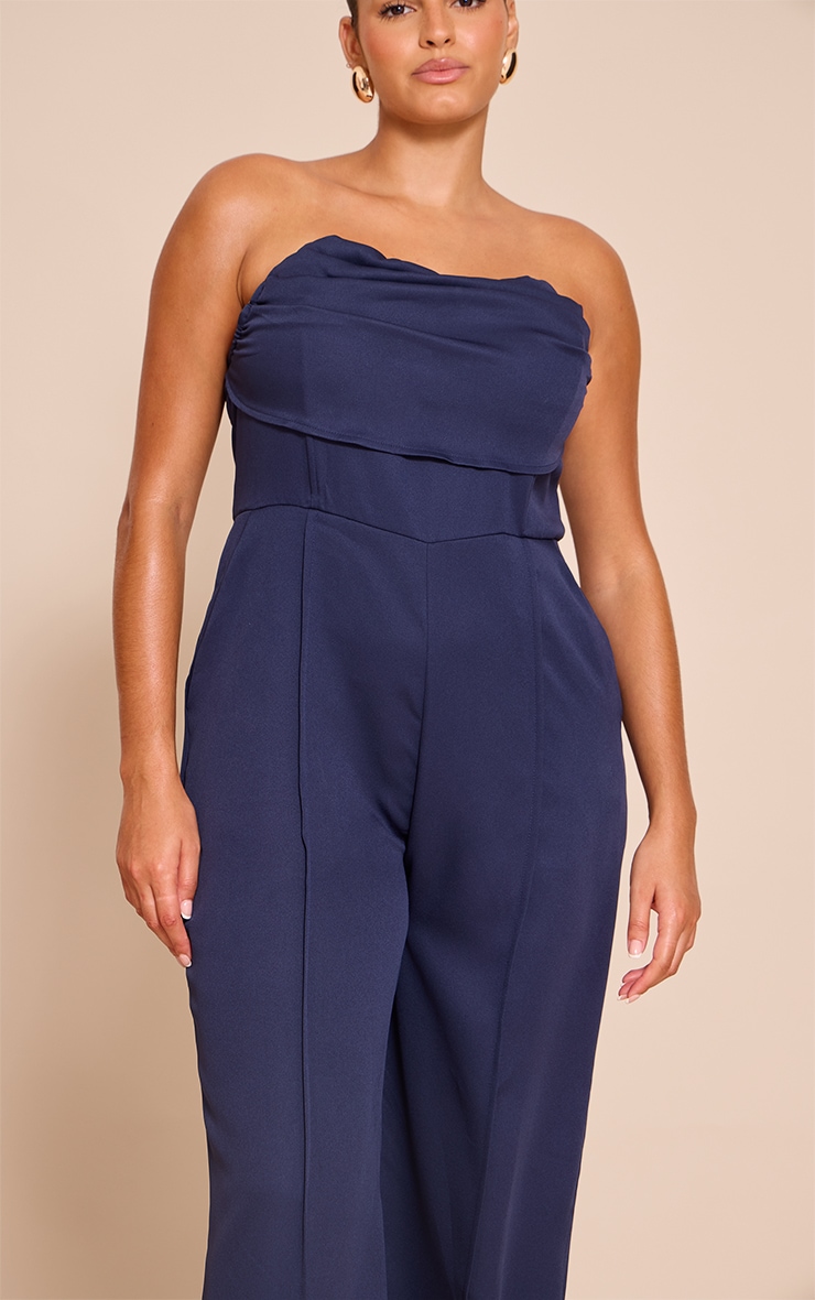 Plus Navy Bandeau Cowl Neck Pocket Detail Jumpsuit image 4