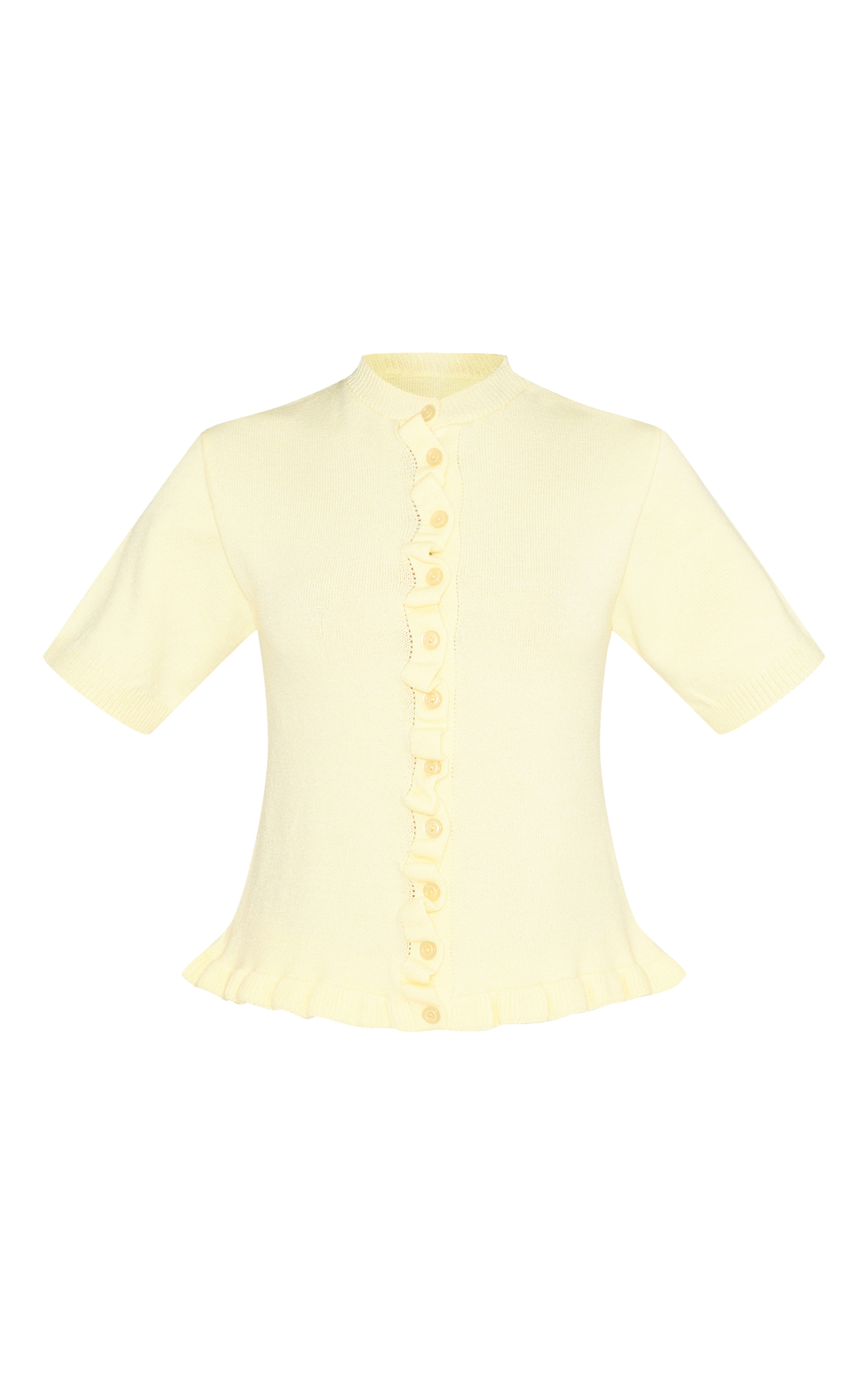 Yellow Knit Ruffle Detail Short Sleeve Cardigan image 5