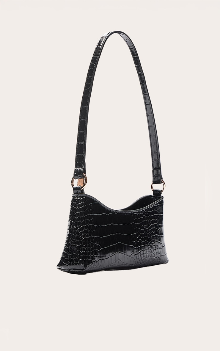 Black Croc PU Shoulder Bag image 3