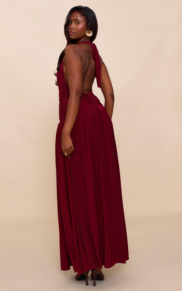 Burgundy Double Layer Slinky Ruched Maxi image 2