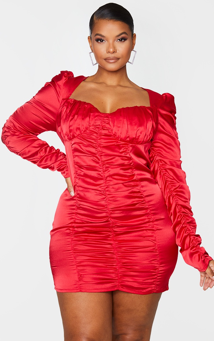 Plus Red Ruched Cup Detail Bodycon Dress