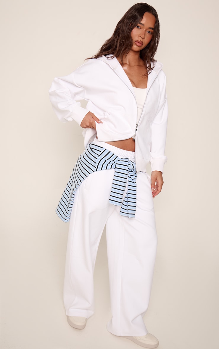 White Interlock Wide Leg Joggers