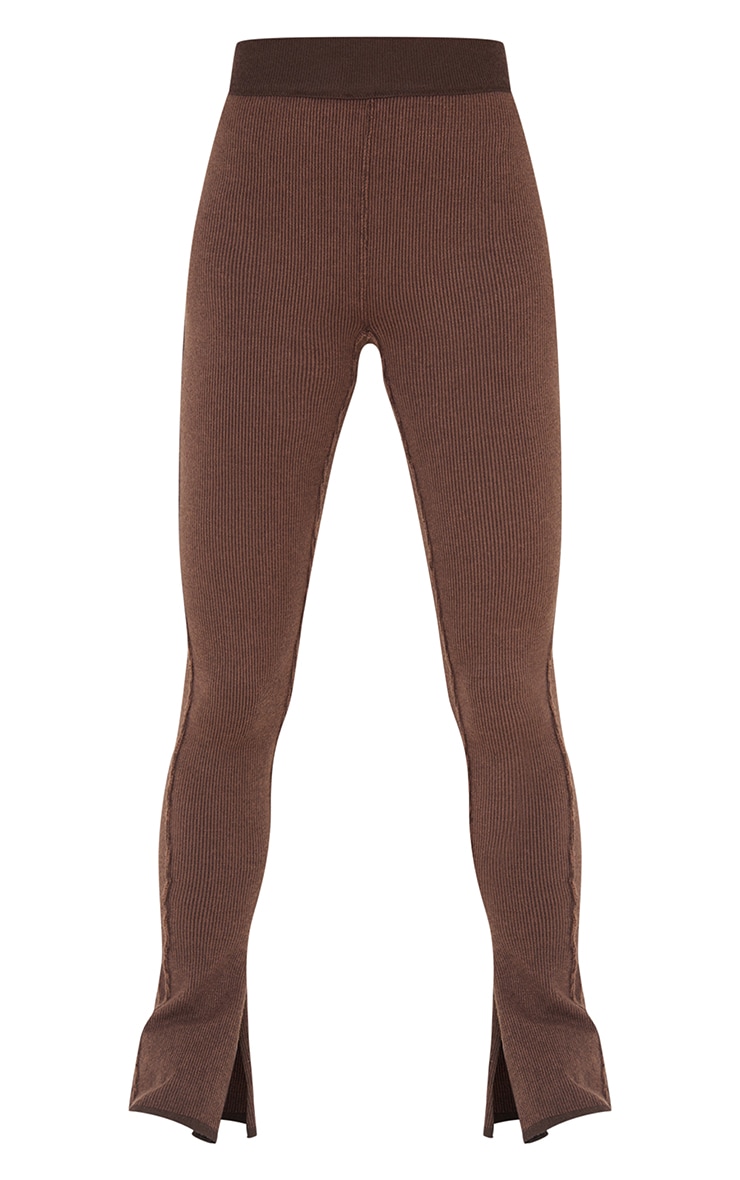 Petite Chocolate Knitted Split Hem Flare Pants image 5