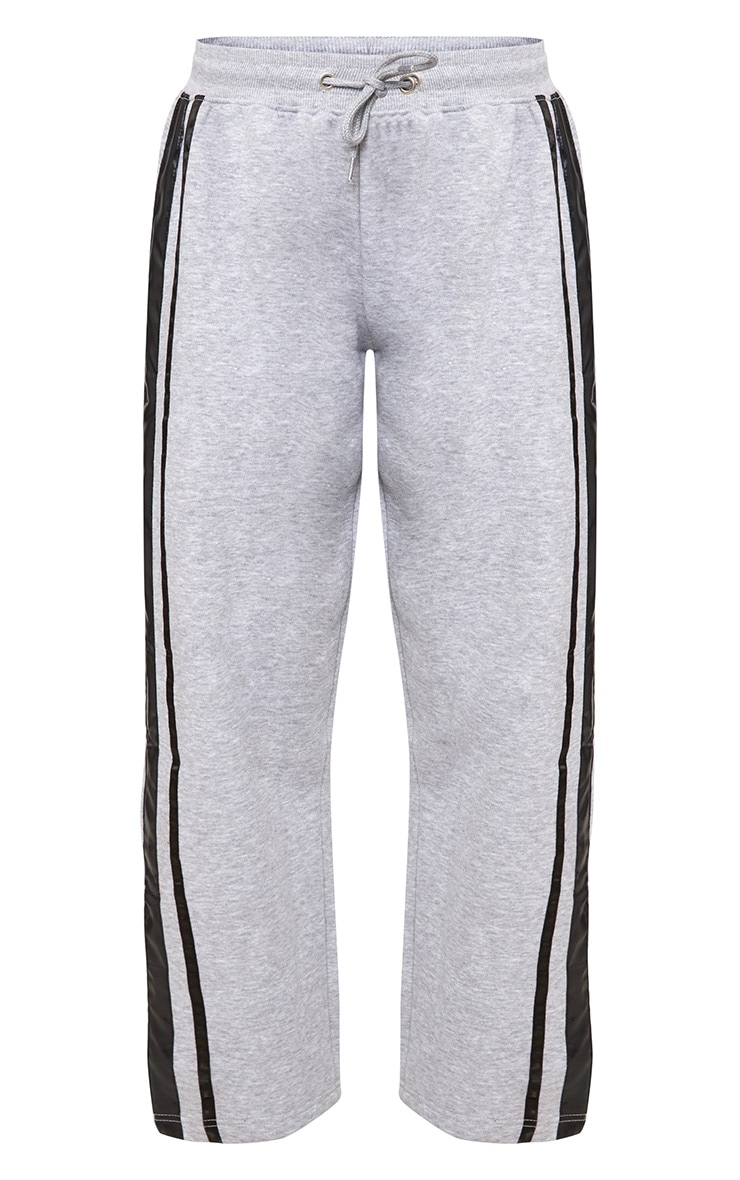 Grey Contrast Silk Stripe Wide Leg Track Pants. Trousers