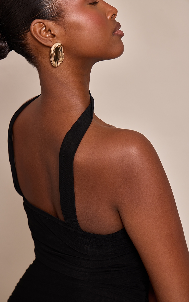 Black Ruched Scarf Dropped Waist Maxi Dress image 4