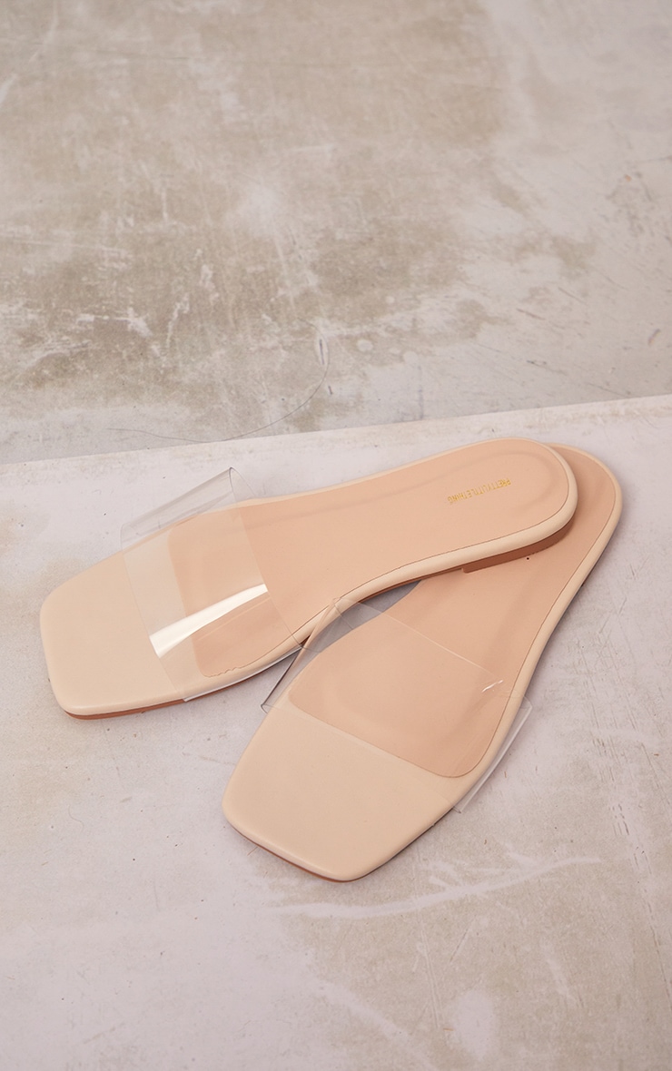 Cream Wide Fit PU Clear Strap Mule Sandals image 3