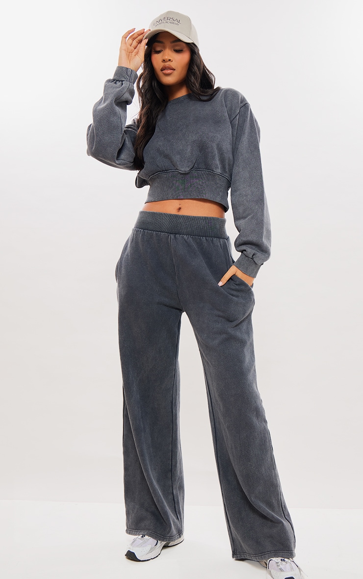 Tall Washed Charcoal Cropped Oversized Sweatshirt image 3