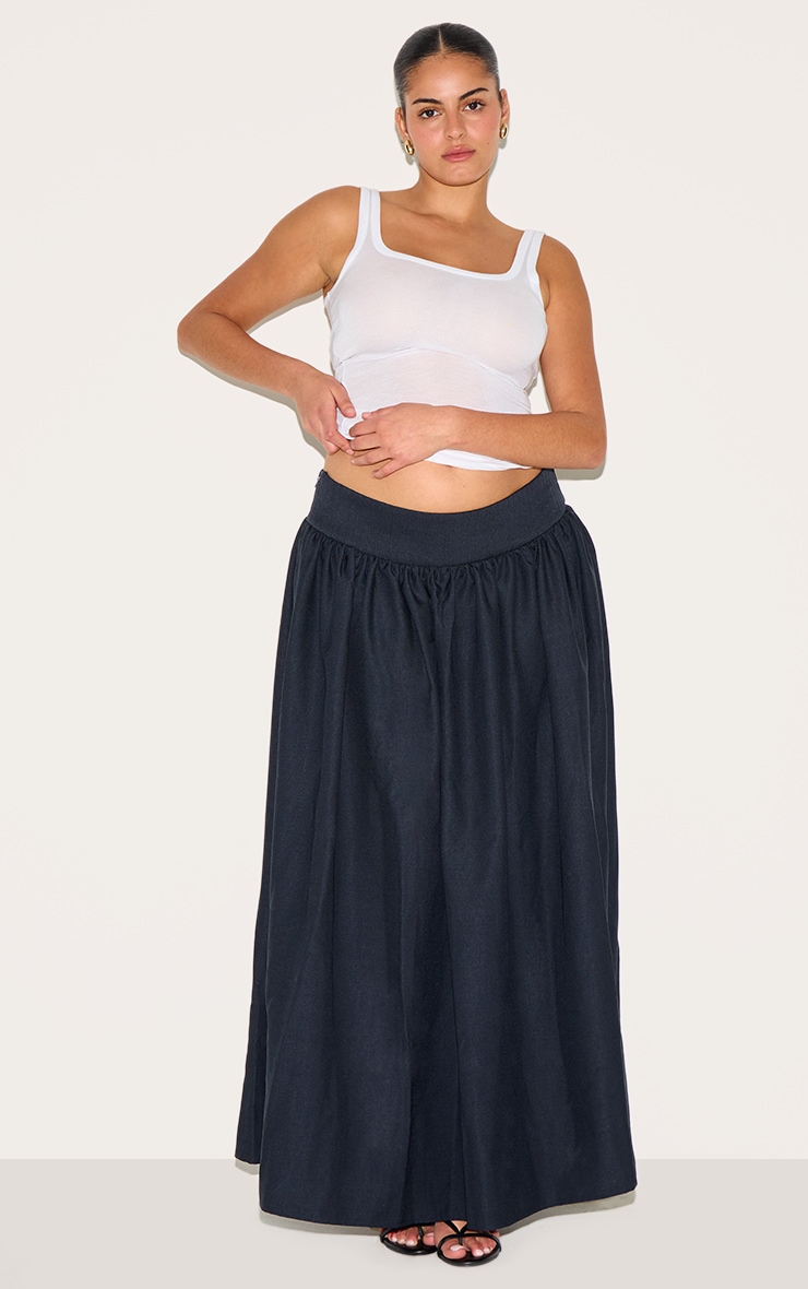 Plus Indigo Blue Wash Woven Drop Waist Rib Panel Maxi Skirt image 1