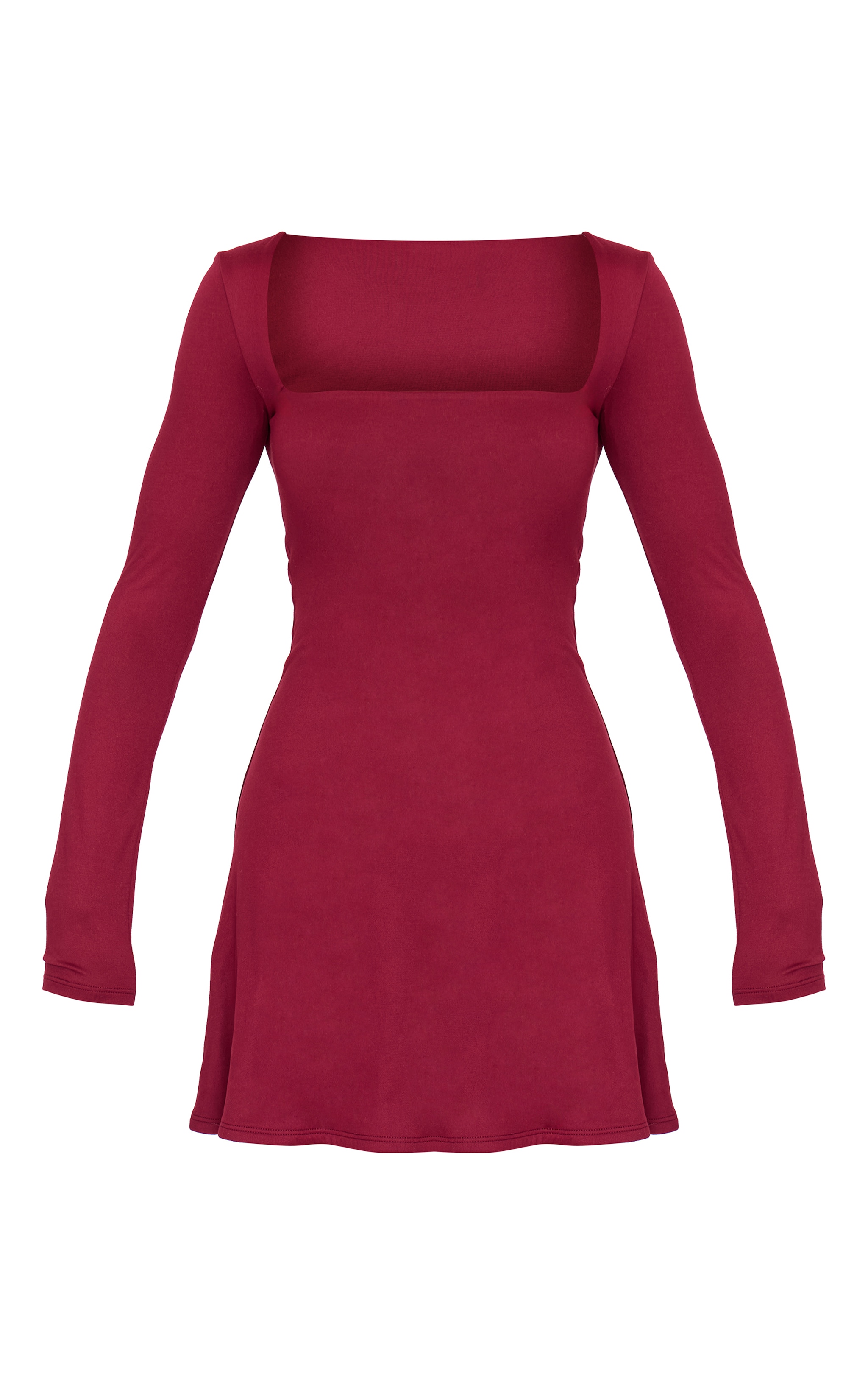 Burgundy Double Contour Square Neck Long Sleeve Bodycon Dress image 5