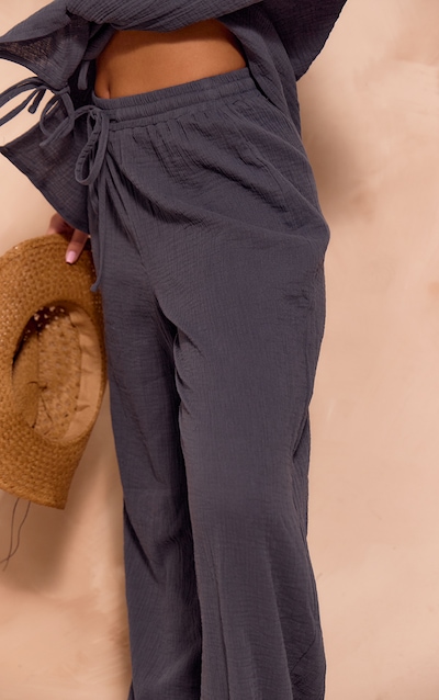 Dark Blue Textured Cheesecloth Wide Leg Pants Co ords