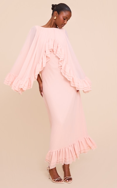 Blush Chiffon Extreme Overlay Frill Detail Maxi Dress