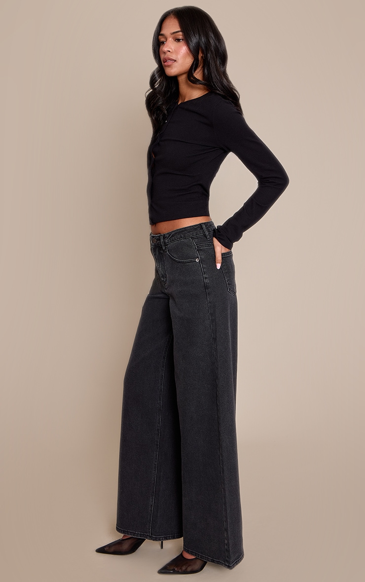 Tall Washed Black Mid Rise Stretch Wide Leg Jeans image 2