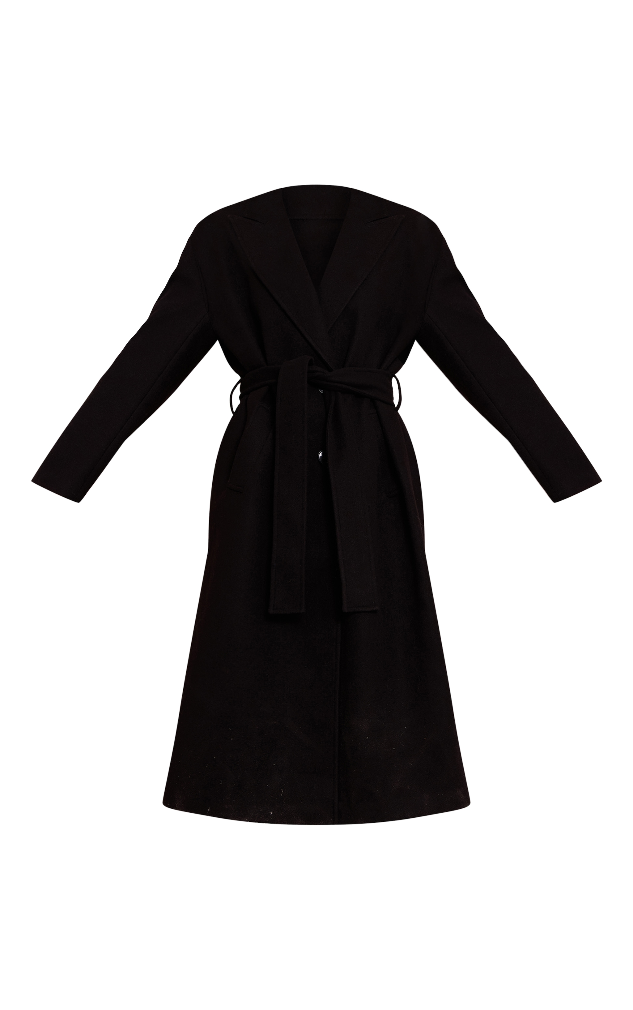 Black Single Breasted Self Tie Wool Look Maxi Coat image 5