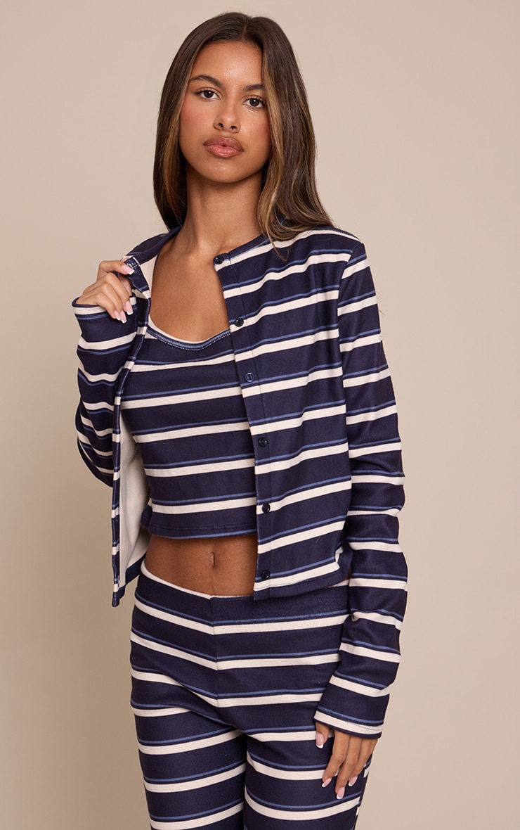 Petite Cardigan bleu marine à rayures et boutons image 4