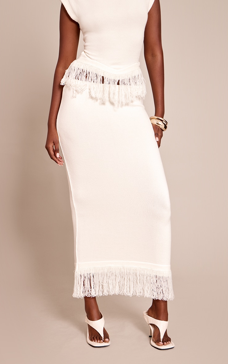 Cream Maxi Loop Knit Maxi Skirt image 2