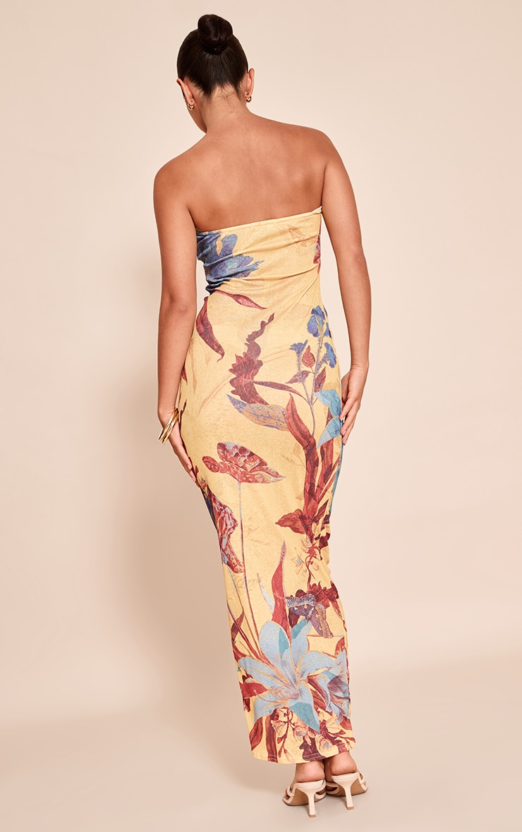 Robe bustier longue texturée jaune imprimé fleuri abstrait image 2