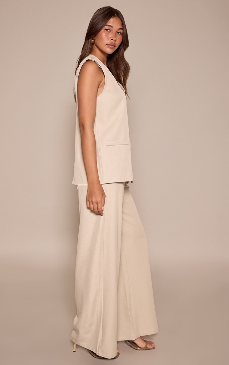  Almond Woven Pleated Mid Rise Wide Leg Pants image 2