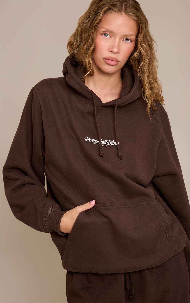 Espresso Embroidered Oversized Sweat Hoodie image 1