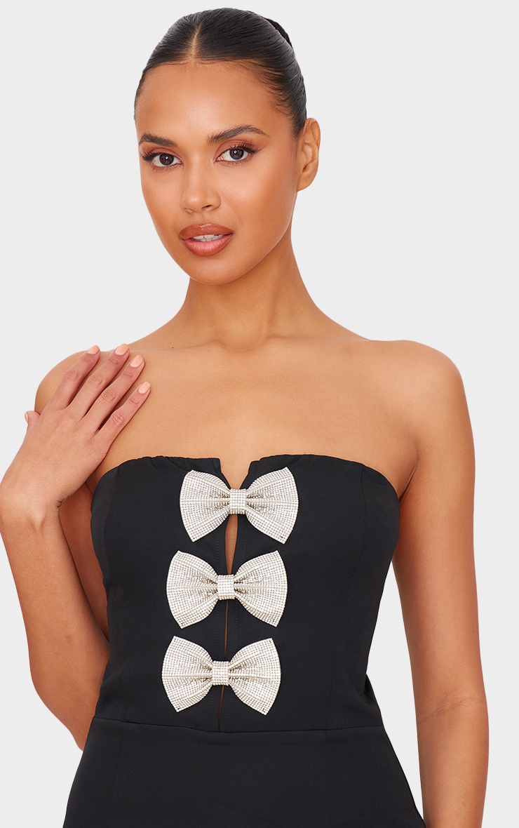 Black Diamante Bow Bandeau Mini Dress image 4