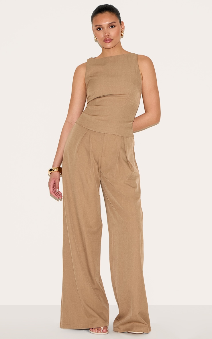 Light Brown Woven Tailored Wide Leg Pants image 3