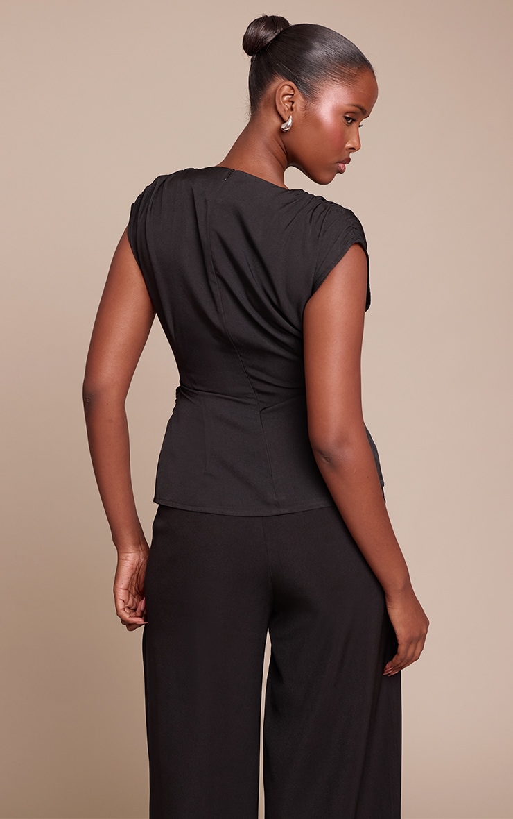 Black Satin Ruched Side Top  image 2