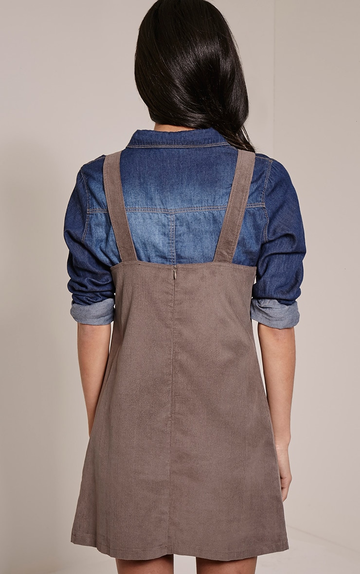 Maxine Grey Cord Pinafore Dress Dresses PrettyLittleThing