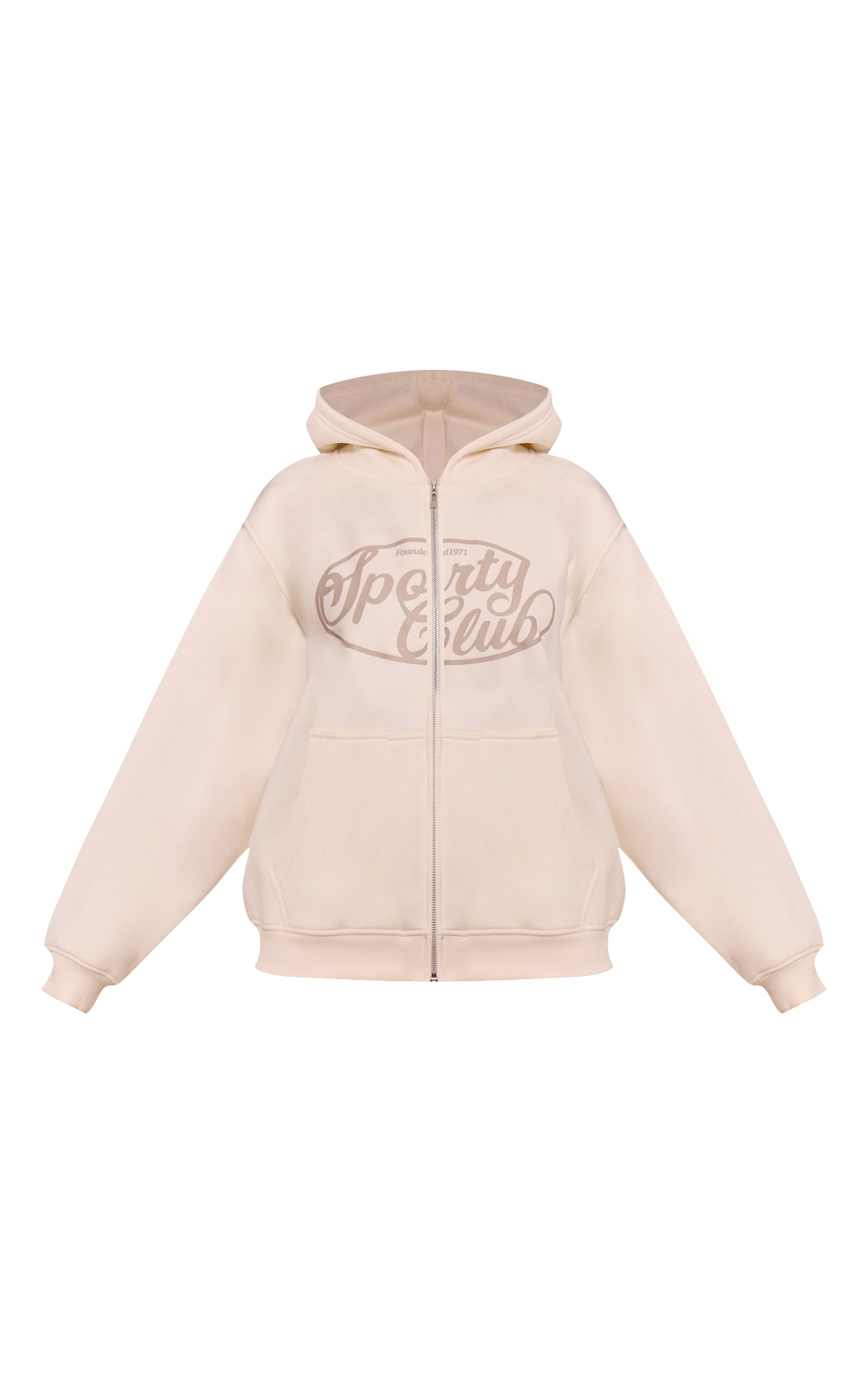 Petite Ecru Sports Club Cotton Fleece Full Zip Hoodie image 5