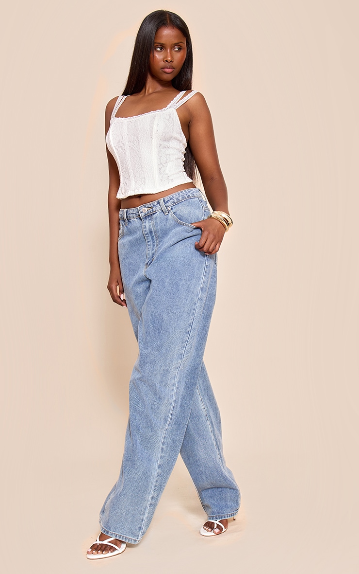 White Lace Detail Strappy Cropped Corset Top image 3