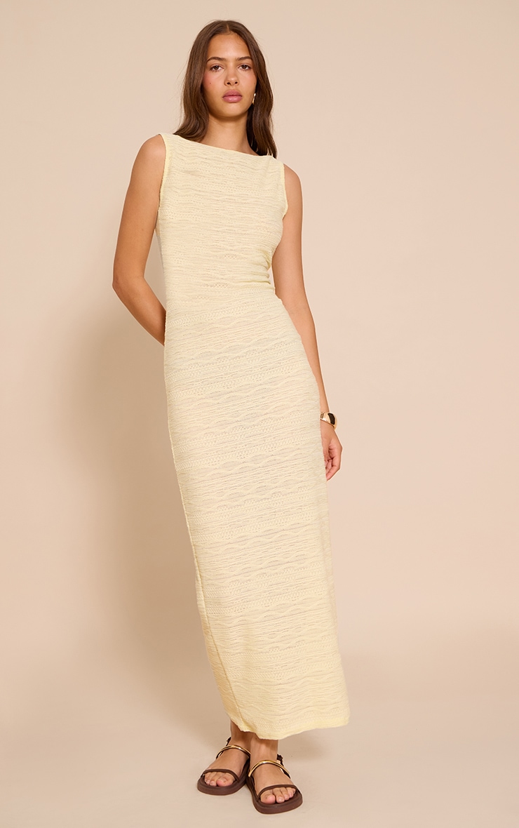 Butter Yellow Textured Boat Neck Maxi Dress image 2