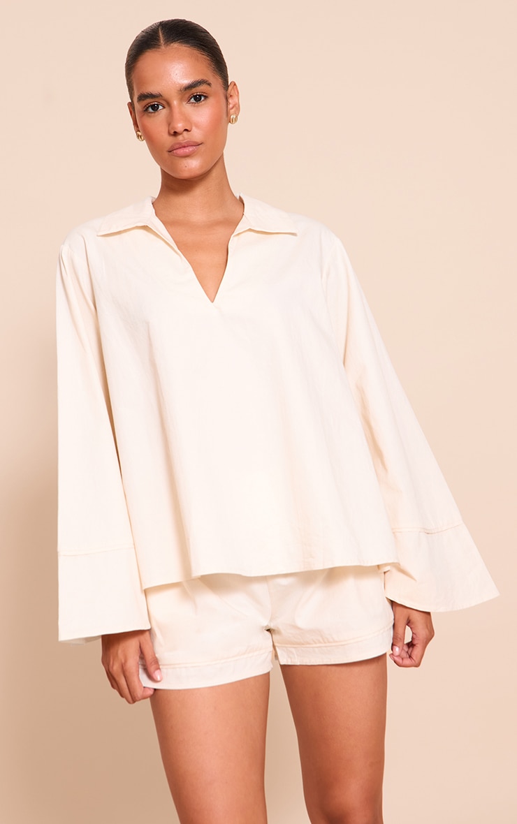 Cream Cotton Woven Pleate Detail Floaty Shorts image 1