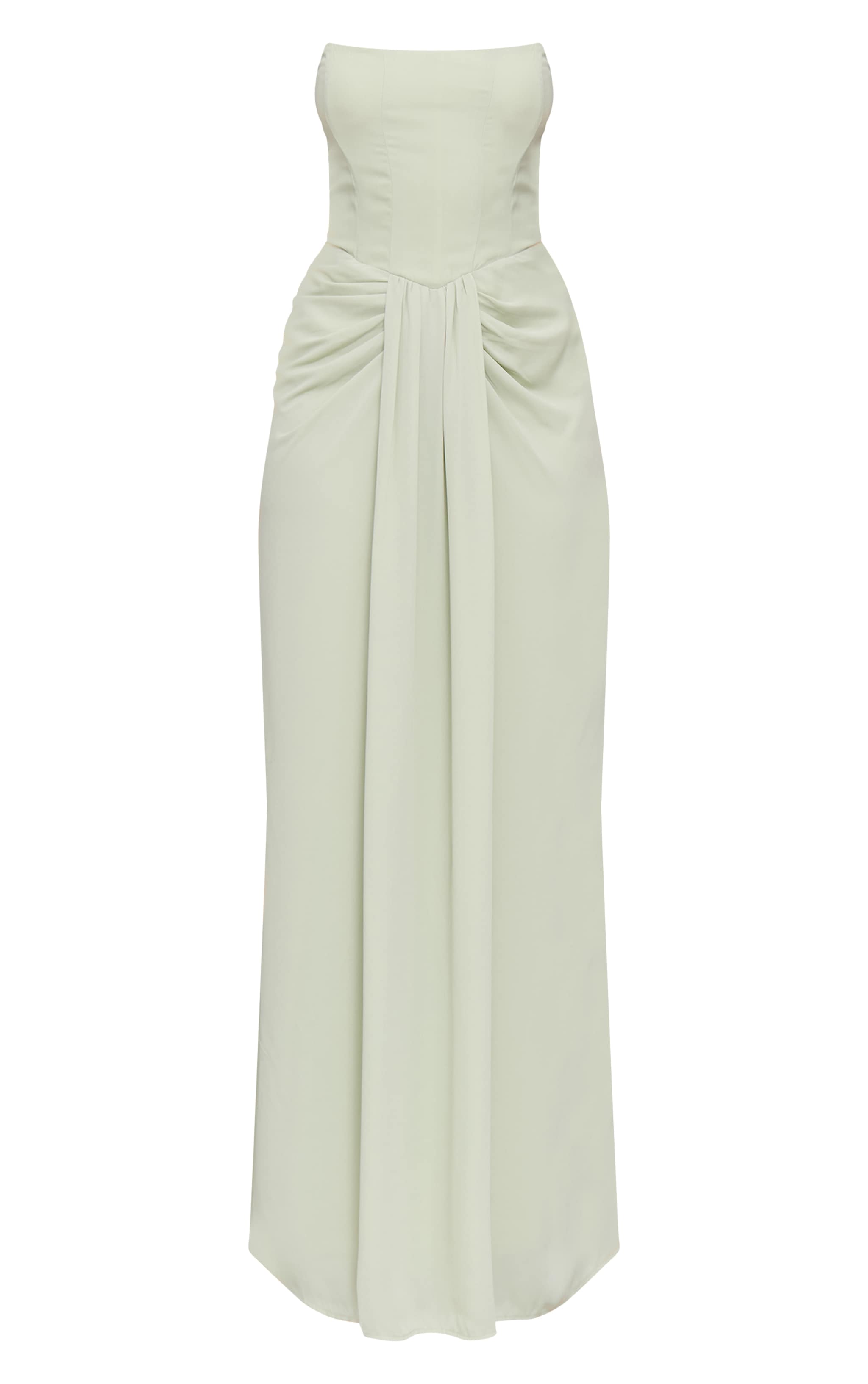 Sage Green Bandeau Corset Drape Detail Maxi Dress image 5