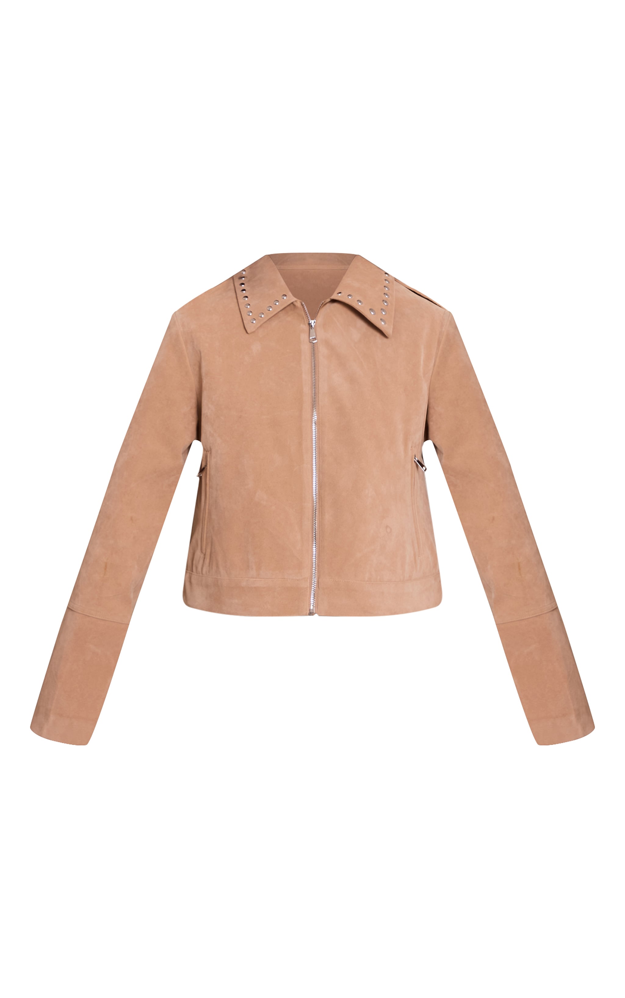 Sand Studded Detail Faux Suede Zip Up Jacket image 5